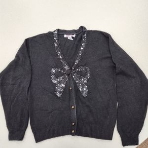 Vintage Womens Black Beaded Cardigan   Small